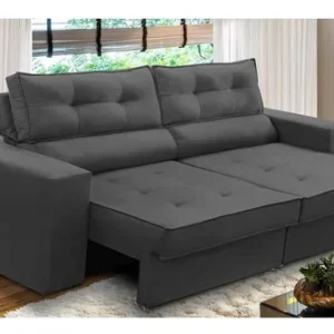 Sofá Ret Reclinável 2 Lug 1,70m Com Molas Mirela Suede Cinza